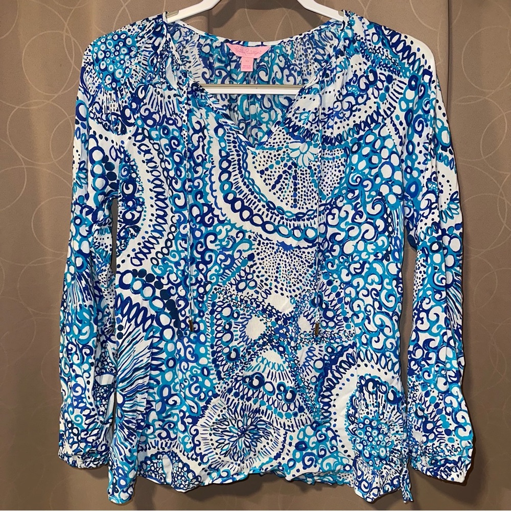 Lilly Pulitzer Womens Top Blue & White Willa Long Sleeve Midnight Blues NWT - XS - Picture 2 of 8